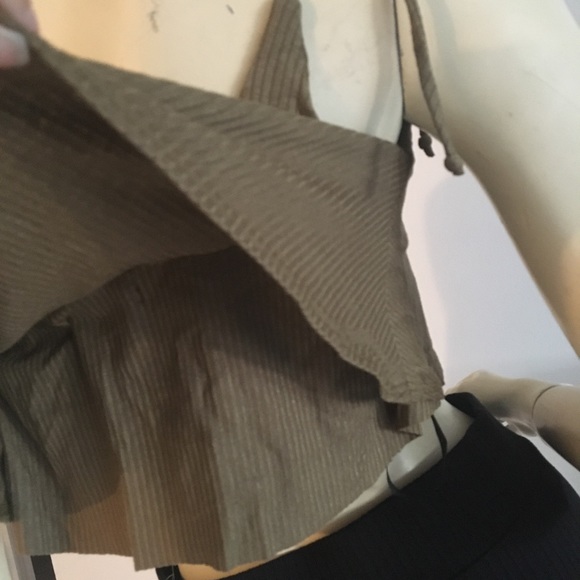 Olive green ribbed cropped camisole tank top. Self tie - Picture 6 of 7